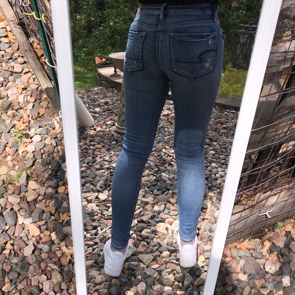 American Eagle women’s blue ripped / distressed skinny jeans / jeggings - Picture 3 of 12